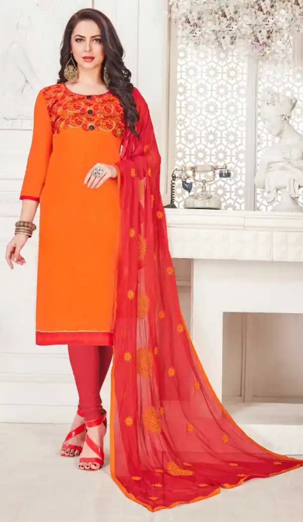 Orange Color South Cotton Formal Office Wear Salwar Kameez - 386046390