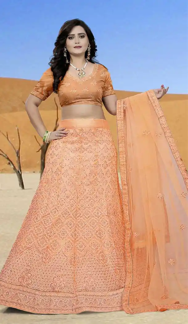 Light Orange Color Organza Designer Wedding Lehenga Choli | 387946771