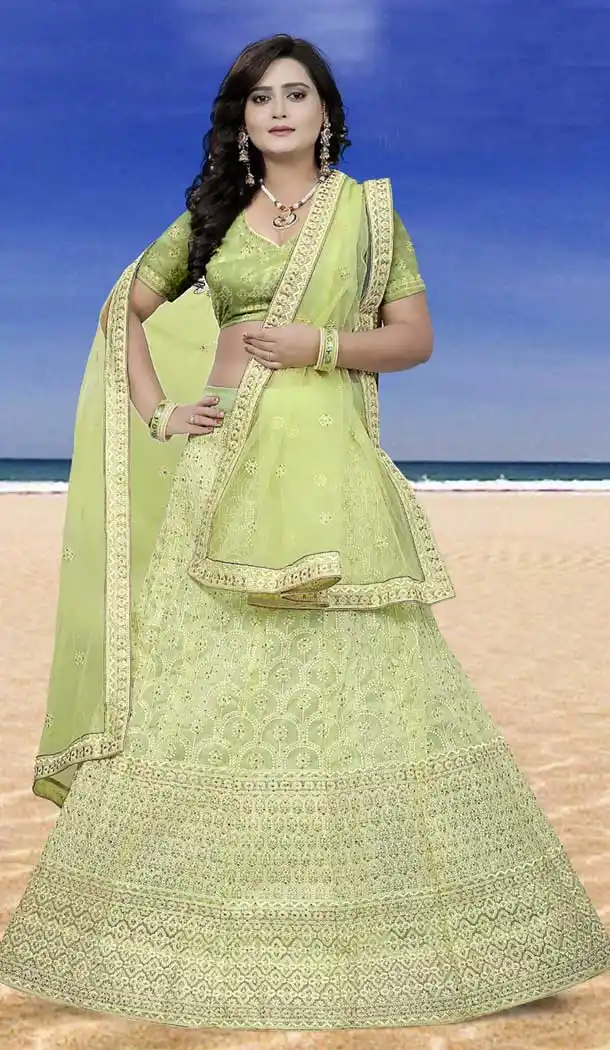 Green Color Organza Heavy Designer Wedding Lehenga Choli | 387946785