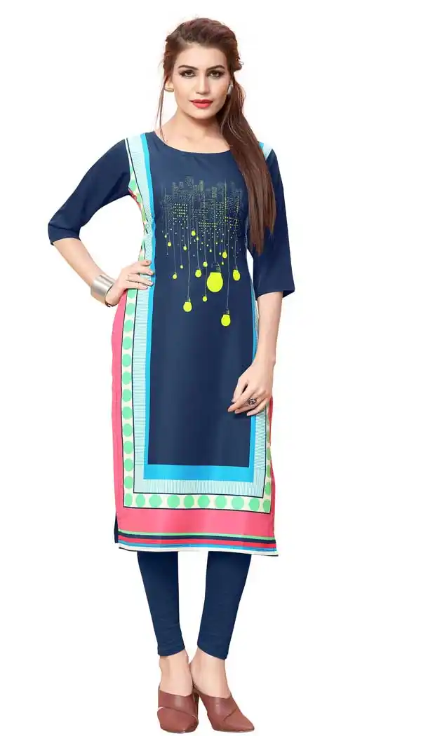 Fancy American Crepe Fabric Digital Printed Kurtis in Multi Color - 3312871