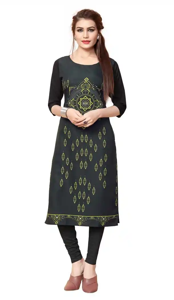 American Crepe Fabric Digital Printed Magnificient Kurtis in  Multi Color - 3312875
