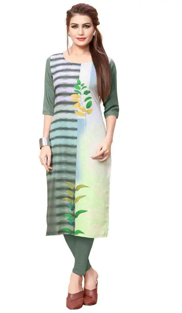 American Crepe Fabric Digital Printed Dazzling Diva Kurtis in Multi Color - 3312878
