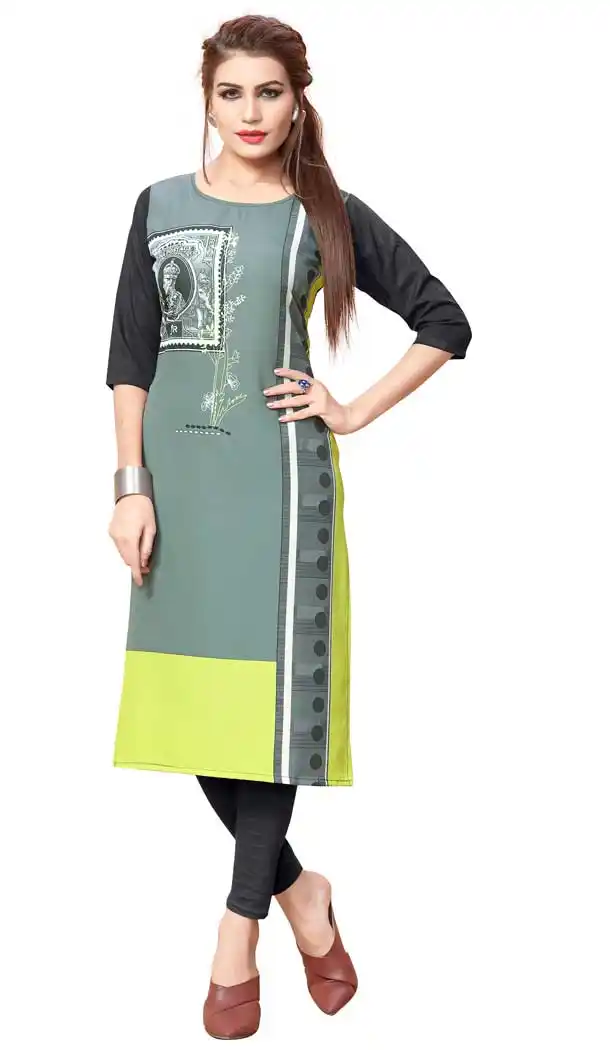 American Crepe Fabric Digital Printed Kurtis in Multi Color - 3312879