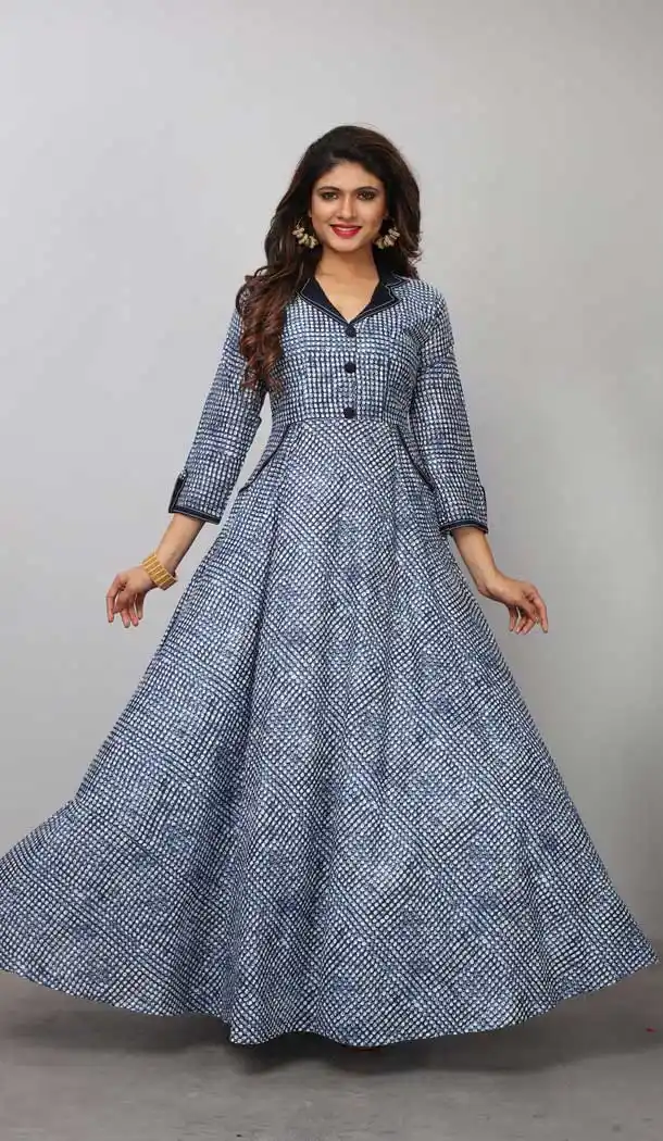 Blue Color Heavy Rayon Designer Ready made Long Kurti - 3342904