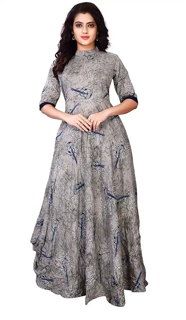 Grey Color Heavy Rayon Designer Ready made Long Kurti - 3342906