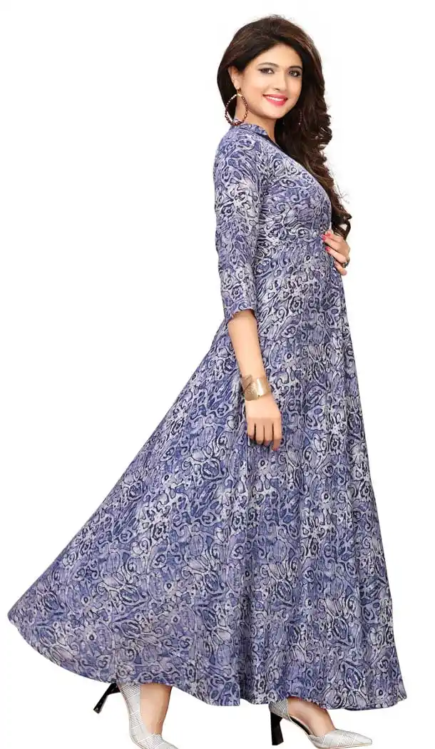 Ethnic Blue Color Heavy Rayon Designer Ready made Long Kurti - 3342908