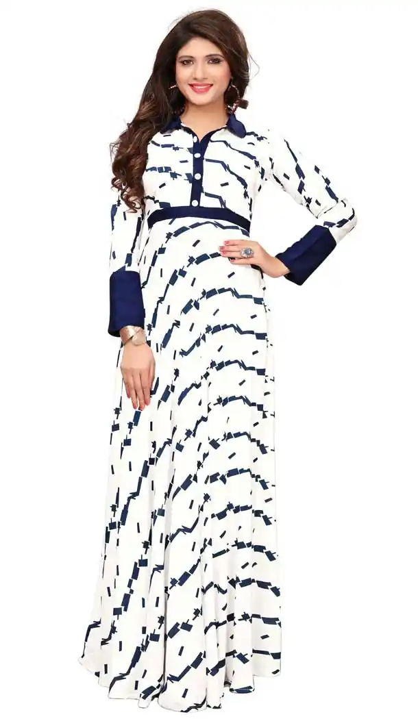 White Color Heavy Rayon Designer Ready made Long Kurti - 3342910
