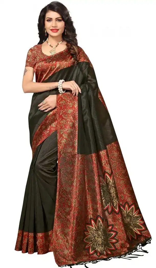 Black Color Mysore Silk Printed Causal Wear Saree - 387346590