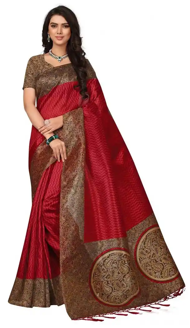 Red Color Mysore Silk Printed Causal Wear Saree - 387346591
