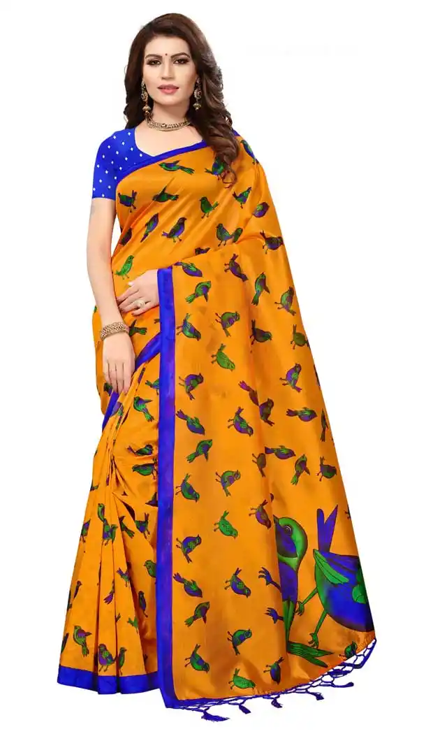 Orange Color Mysore Silk Printed Causal Wear Saree - 387346594