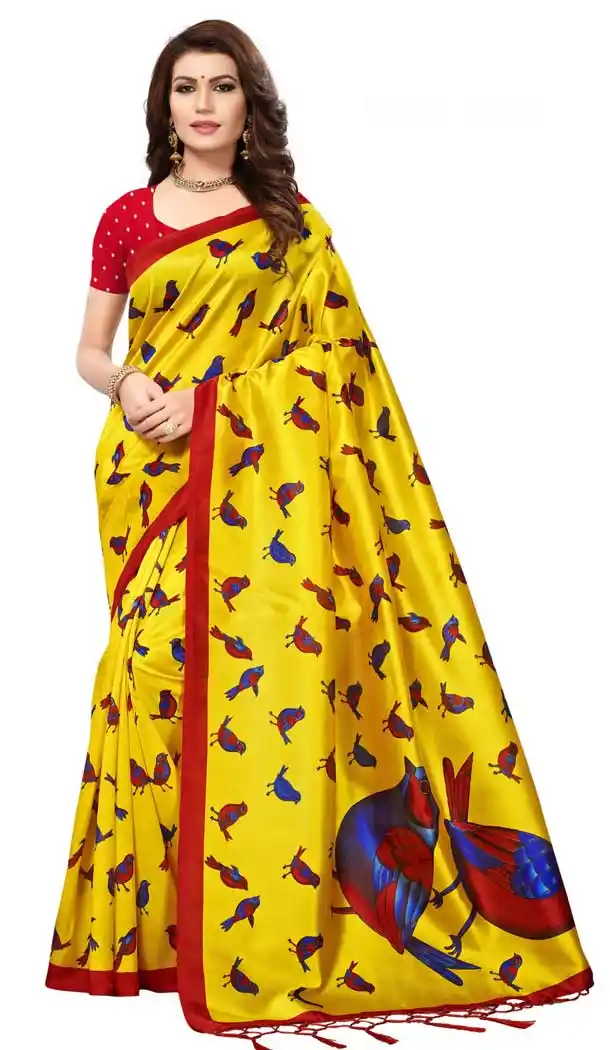 Yellow Color Mysore Silk Printed Causal Wear Saree - 387346595