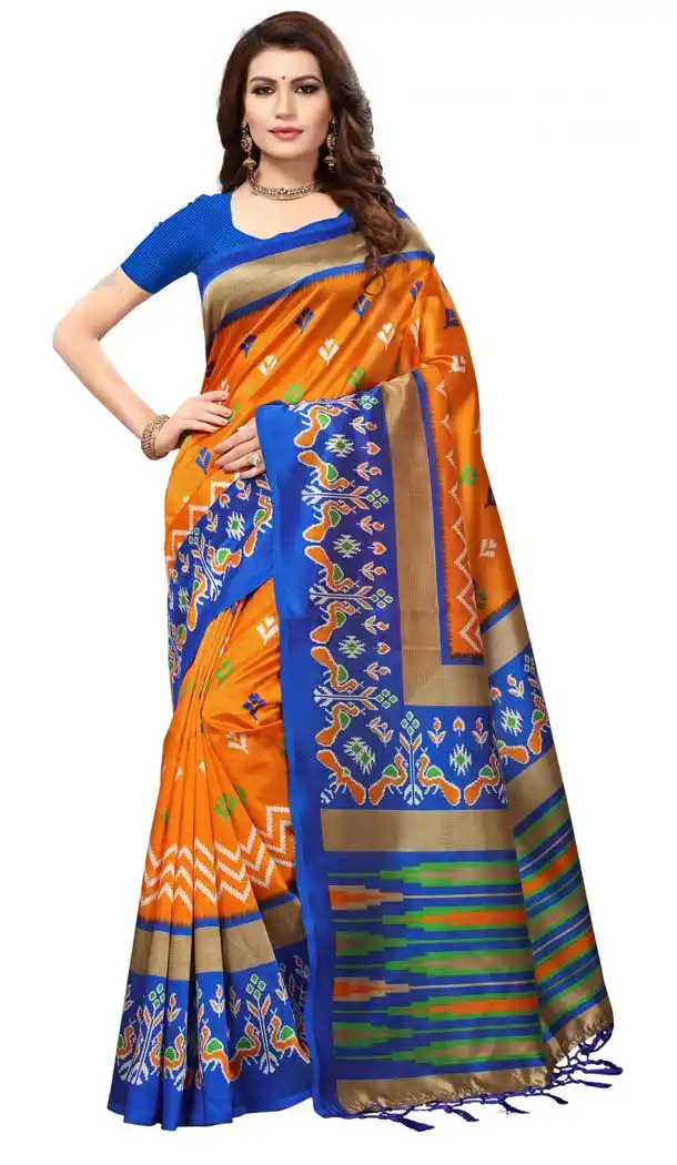 Orange Color Mysore Silk Printed Causal Wear Saree - 387346599