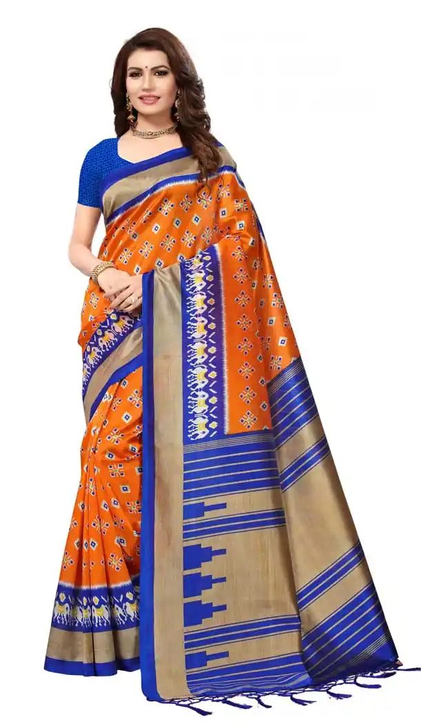Orange Color Mysore Silk Printed Causal Wear Saree - 387346603