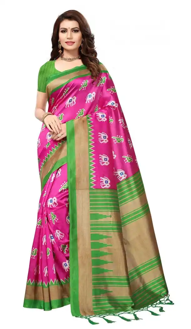 Pink Color Mysore Silk Printed Causal Wear Saree - 387346606