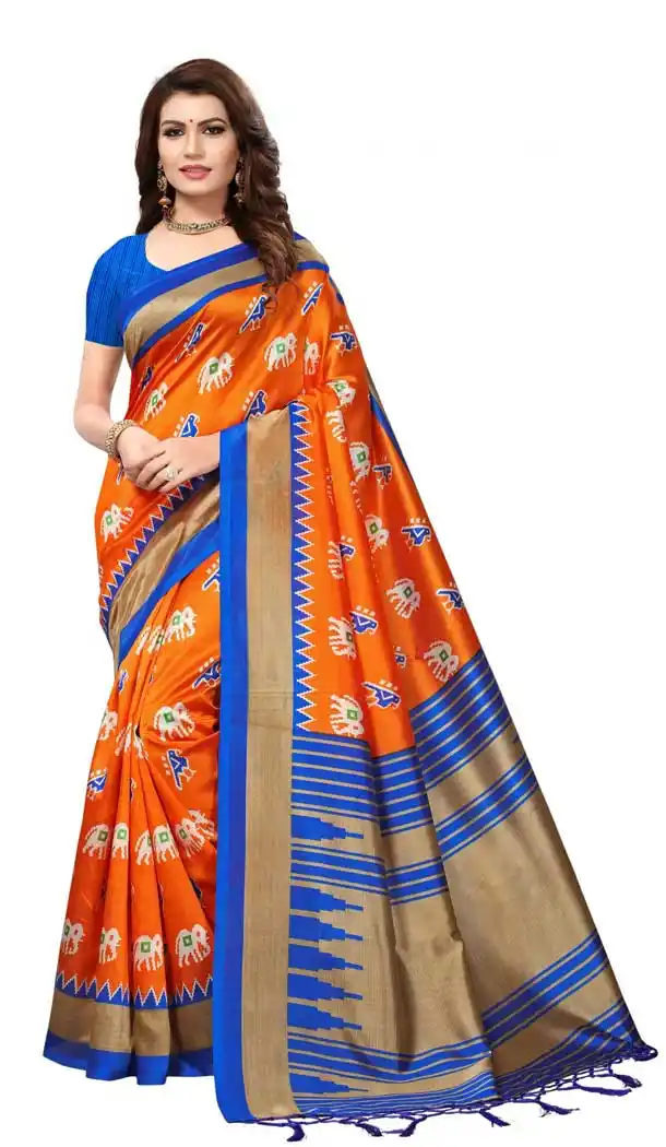 Orange Color Mysore Silk Printed Causal Wear Saree - 387346607