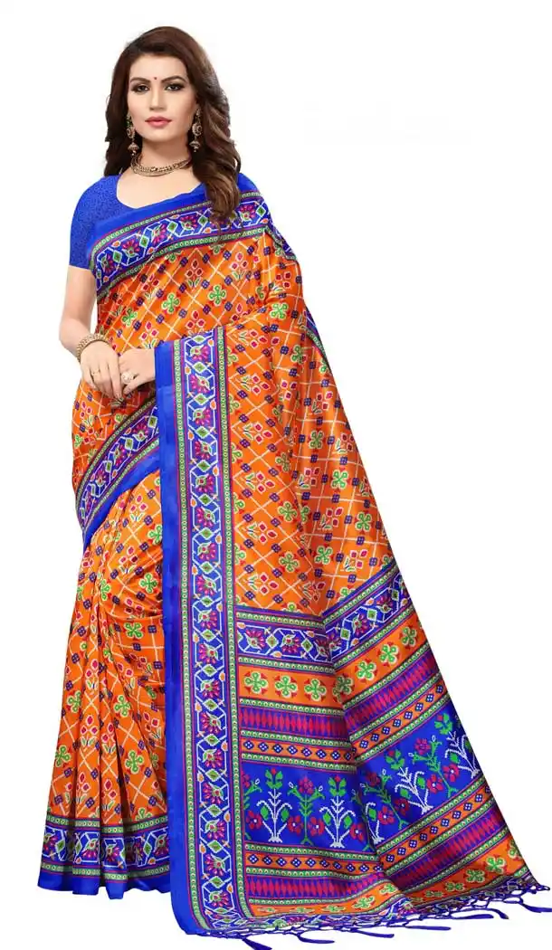 Orange Color Mysore Silk Printed Causal Wear Saree - 387346609