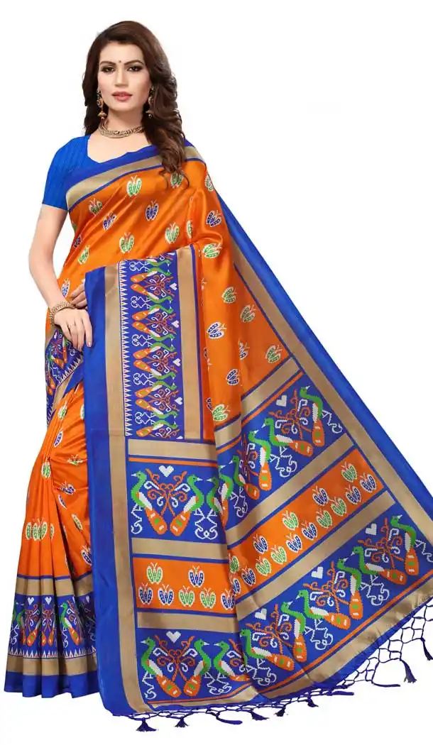 Orange Color Mysore Silk Printed Causal Wear Saree - 387346613