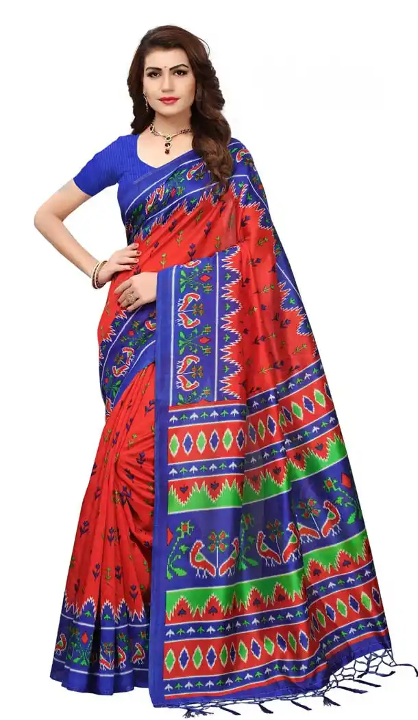 Mysore Silk Printed Caual Wear Saree in Red Color - 387546652