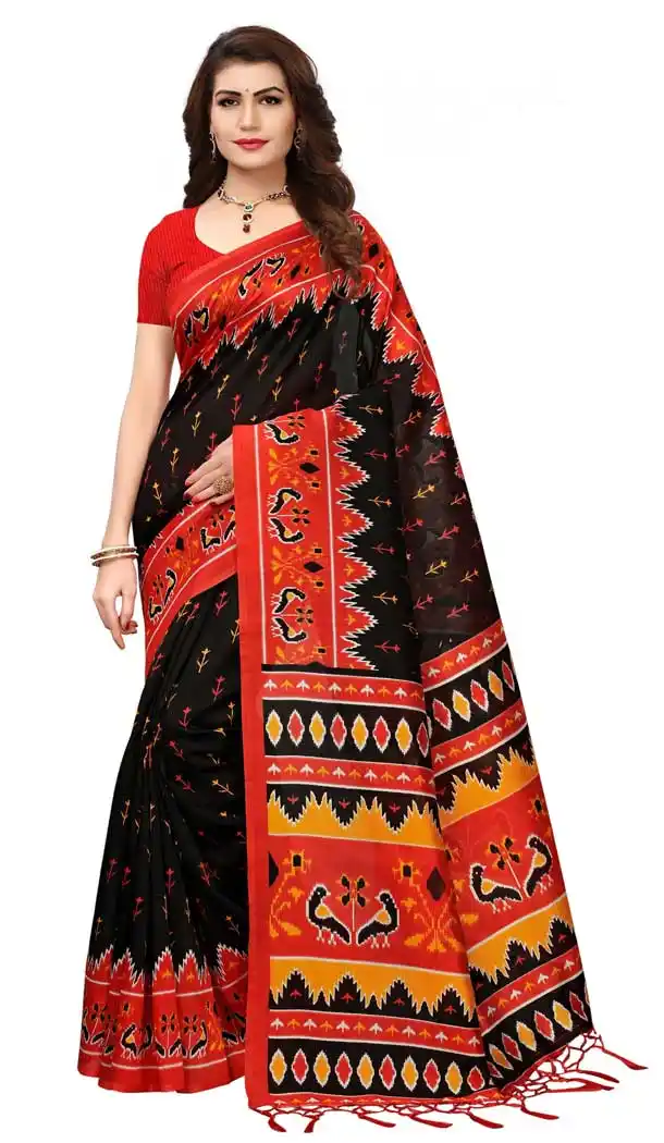 Mysore Silk Printed Causal Wear Saree in Black Color - 387546653