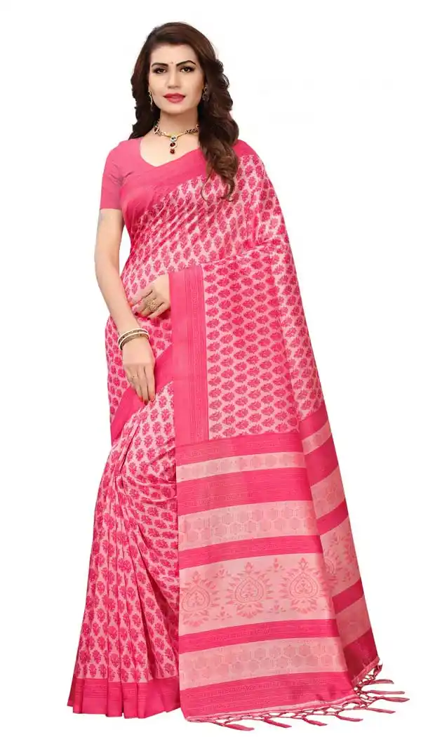 Mysore Silk Printed Causal Wear Saree in Pink Color - 387546654