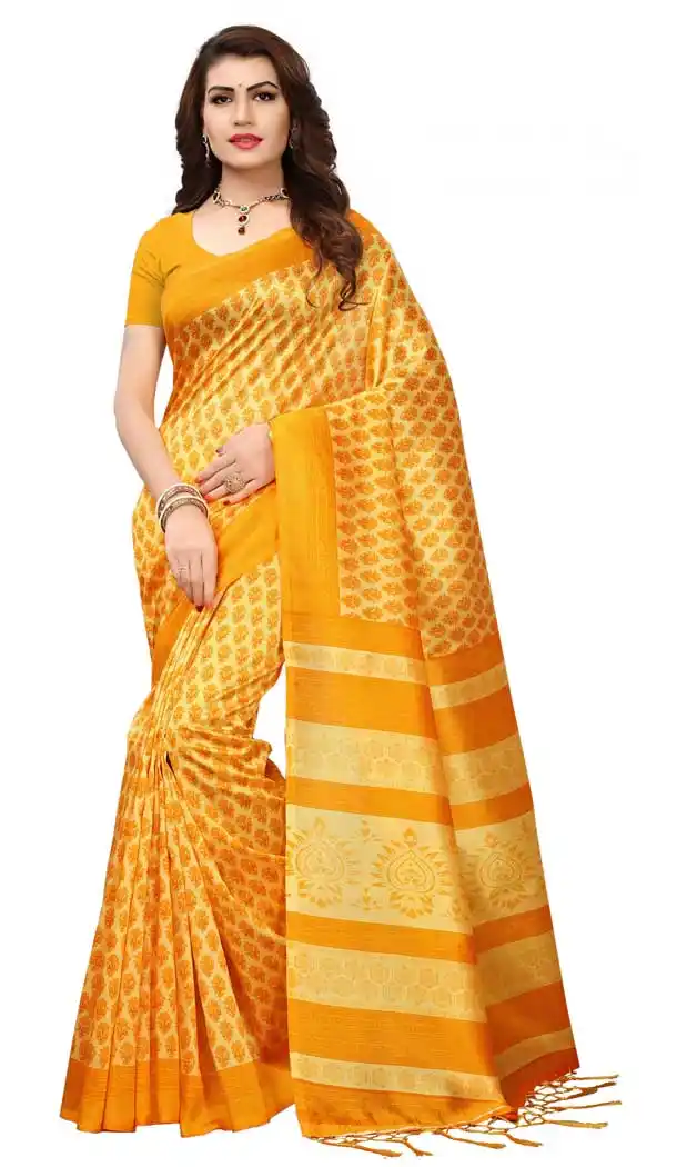 Mysore Silk Printed Causal Wear Saree in Yellow Color - 387546656