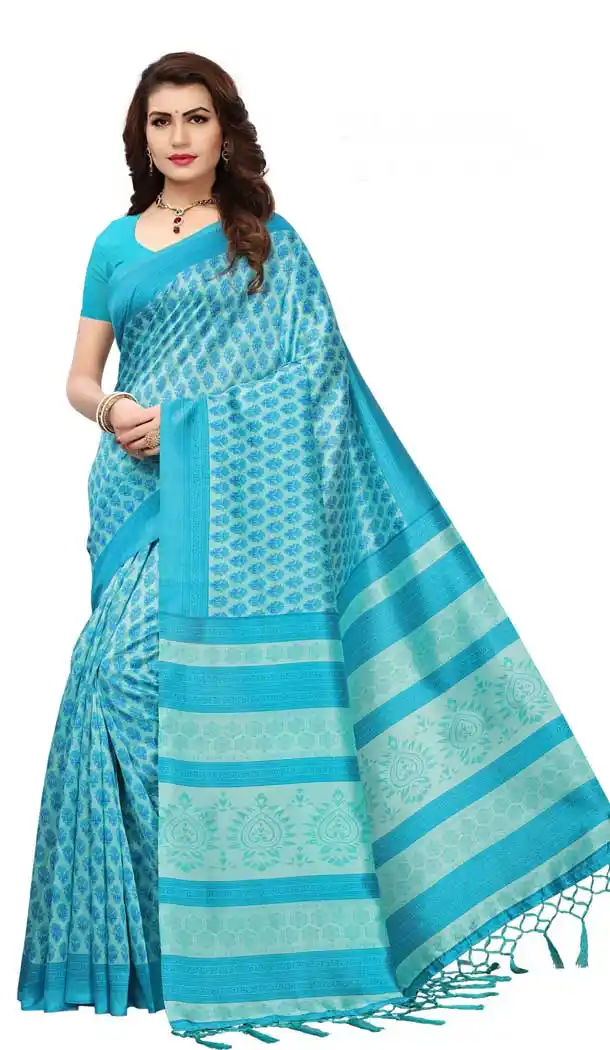 Mysore Silk Printed Causal Wear Saree in Sky Blue Color - 387546657