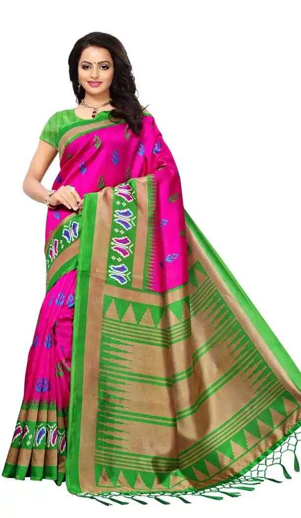 Mysore Silk Printed Causal Wear Saree in Pink Color - 387546659