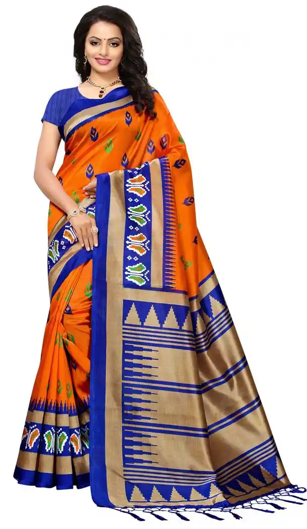 Mysore Silk Printed Causal Wear Saree in Orange Color - 387546660