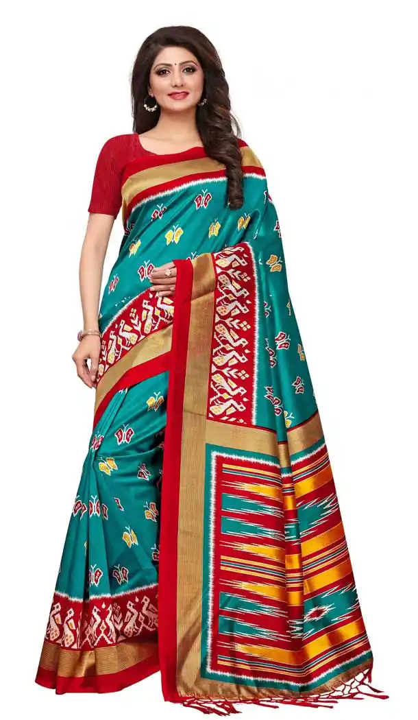Mysore Silk Printed Causal Wear Saree in Aqua Green Color - 387546662