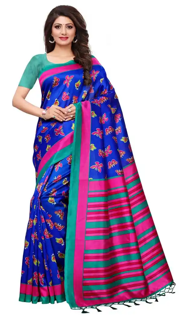 Mysore Silk Printed Causal Wear Saree in Navy Blue Color - 387546665