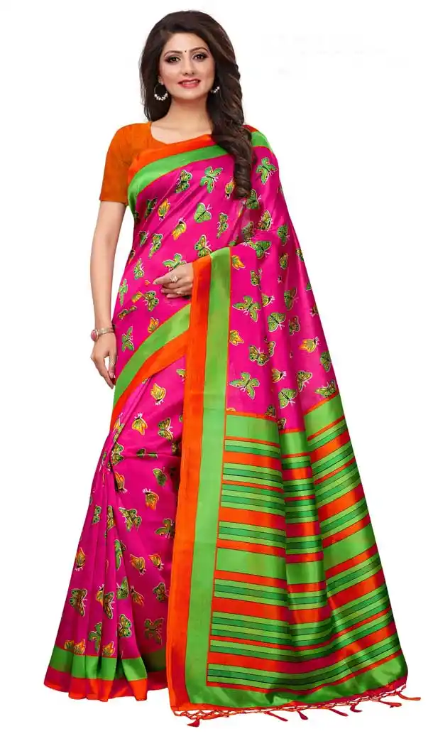 Mysore Silk Printed Causal Wear Saree in Pink Color - 387546668