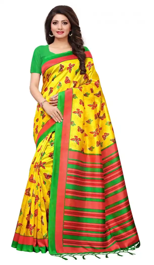 Mysore Silk Printed Causal Wear Saree in Yellow Color - 387546669