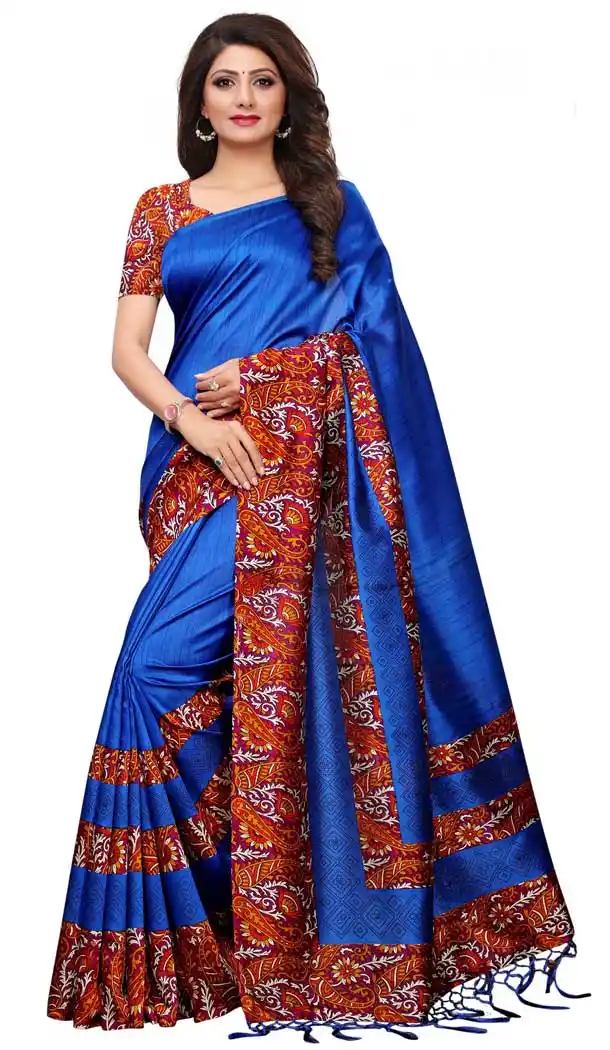 Mysore Silk Printed Causal Wear Saree in Navy Blue Color - 387546671