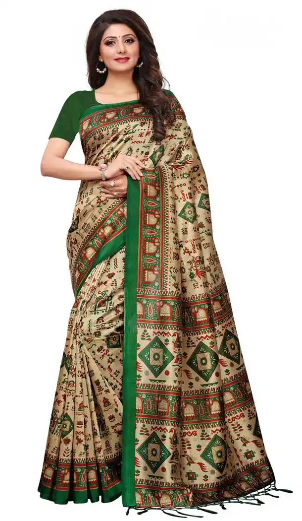 Mysore Silk Printed Causal Wear Saree in Multi Color - 387546675