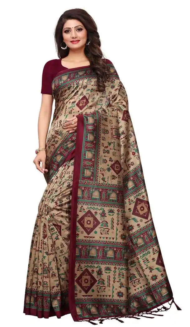 Mysore Silk Printed Causal Wear Saree in Multi Color - 387546677