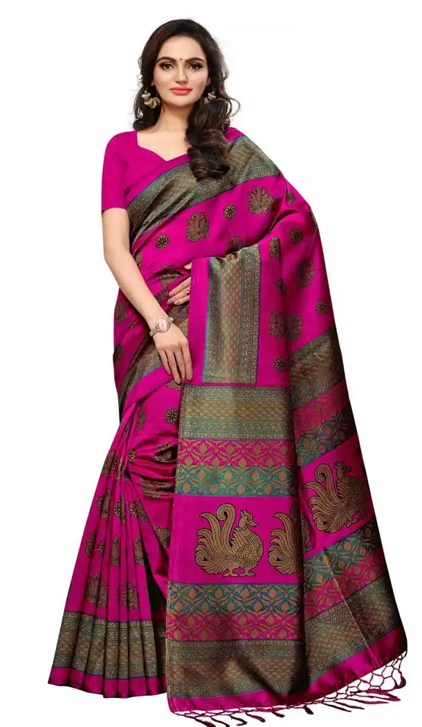 Mysore Silk Printed Causal Wear Saree in Magenta Color - 387546681