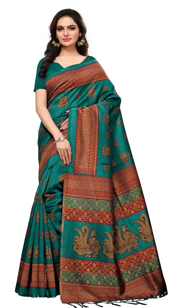 Mysore Silk Printed Causal Wear Saree in Forest Green Color - 387546682