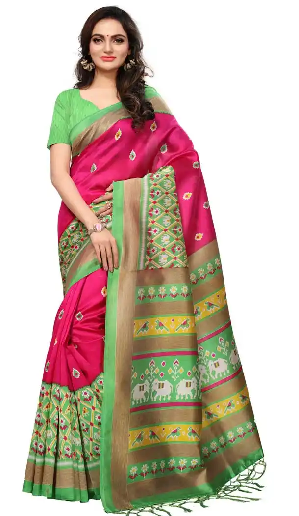 Mysore Silk Printed Causal Wear Saree in Ruby Pink Color - 387546684