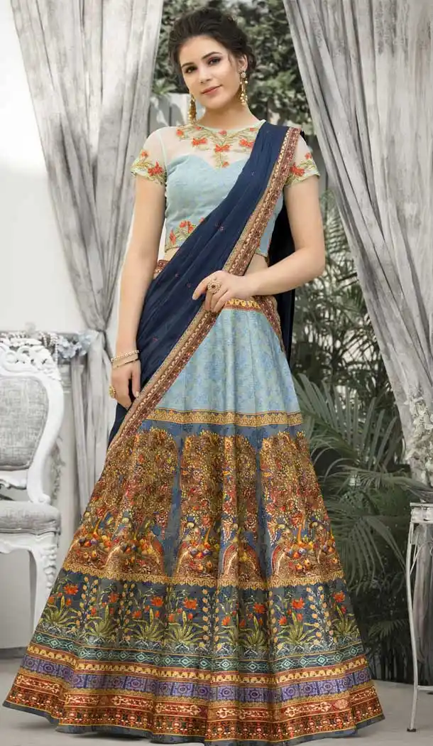 Pure Banarasi Natural Silk Designer Multi Color Lehenga Choli - 392647253
