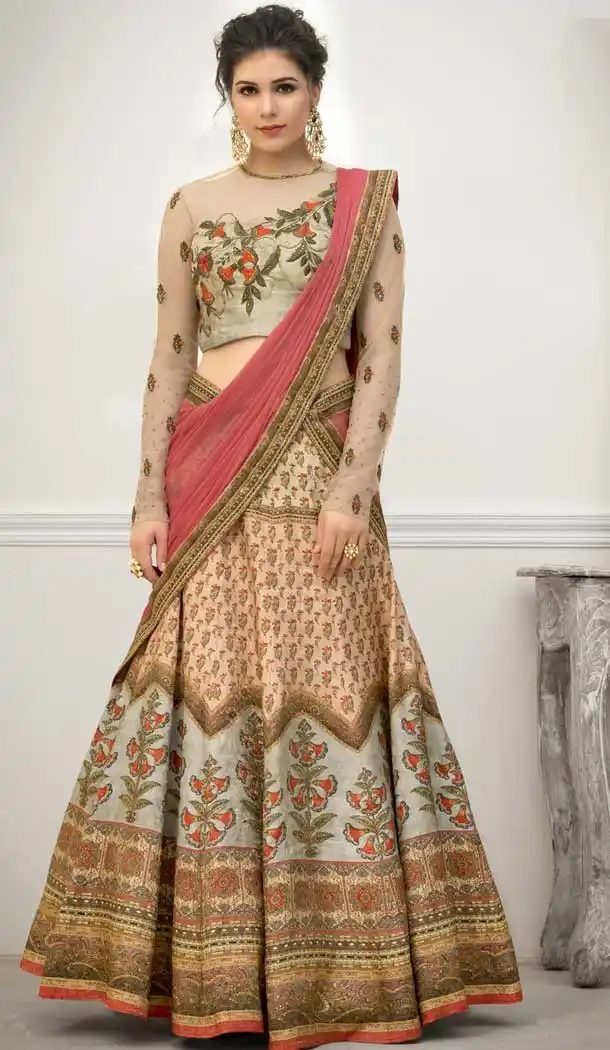 Pure Banarasi Natural Silk Designer Multi Color Lehenga Choli - 392647256