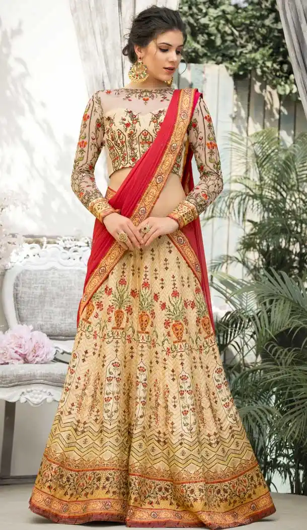 Pure Banarasi Natural Silk Designer Multi Color Lehenga Choli - 392647257