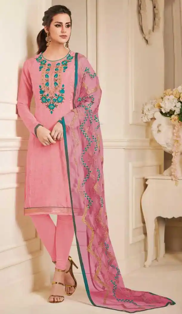 Pakistani Style Pure Upada Silk Pink Color Salwar Kameez - 393147365