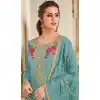 Pakistani Style Pure Upada Silk Aqua Blue Color Salwar Kameez - 393147366