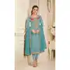 Pakistani Style Pure Upada Silk Aqua Blue Color Salwar Kameez - 393147366