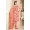 Pakistani Style Pure Upada Silk Peach Color Salwar Kameez - 393147368