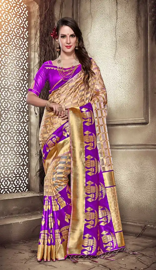 Purple Color Organza Silk Banarasi Tredtional Saree - 390747090