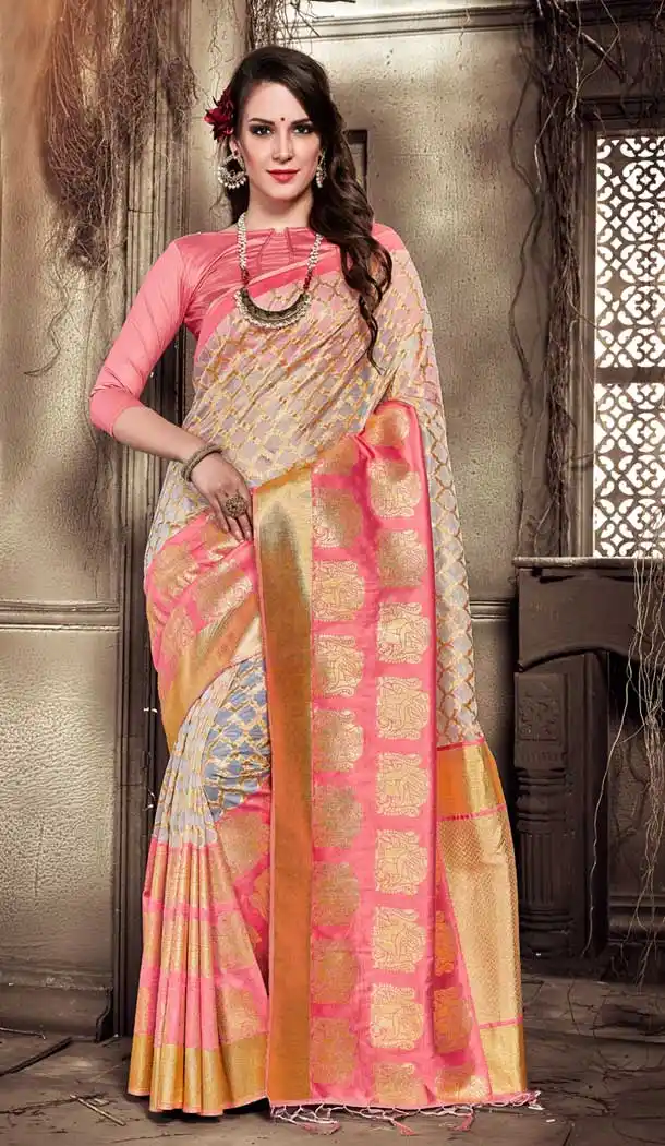 Pink Color Organza Silk Banarasi Traditional Saree - 390747091