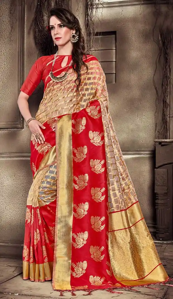 Red Color Organza Silk Banarasi Traditional Saree - 390747092