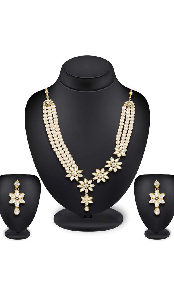 Off White Color Kundan Imitation Jewellery Necklace Set - 392947329