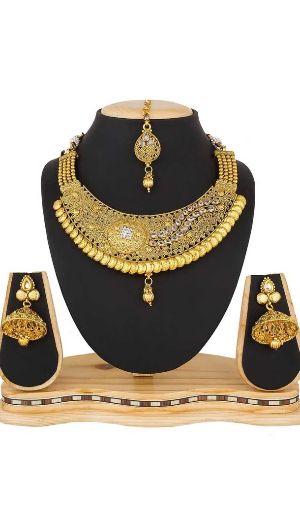 Golden Color Kundan Imitation Jewellery Necklace Set - 392947338